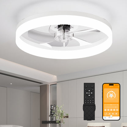 19.7'' LED Ceiling Fan Light with Remote & App Control, 6 Speeds, Dimmable, 3000K-6500K, Flush Mount WHITE Fandelier for Bedroom image 1