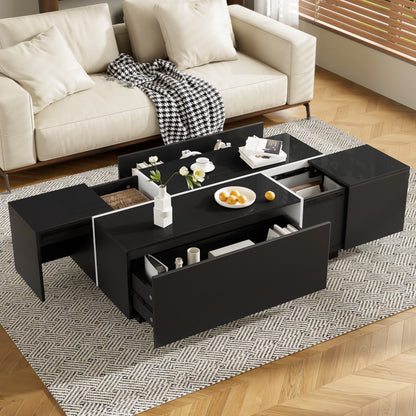 U-Can 47.2''-72.7'' Extendable Coffee Table, Multi-Functional Coffee Table with High-Gloss Finish, Coffee Table with 2 Hidden Storage Space and 2 Drawers for Living Room image 1