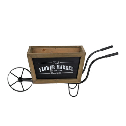 19.5x8x8.3" Brown Wooden Wheelbarrow Planter with Black Iron Frame image 2