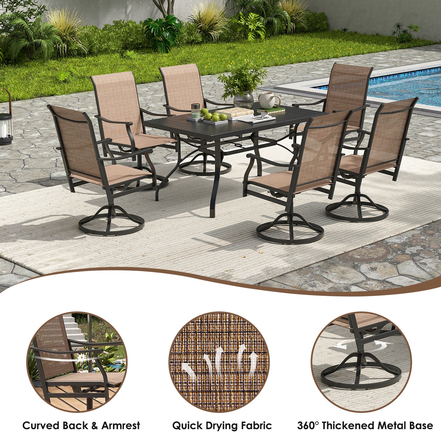 Outdoor Dining Chairs Set of 2, 360°Swivel Patio Dining Chair with Textilene Fabric, Outdoor Metal Armchair All Weather Resistant, Ergonomic Comfort, Perfect for Patio, Backyard, Balcony image 6