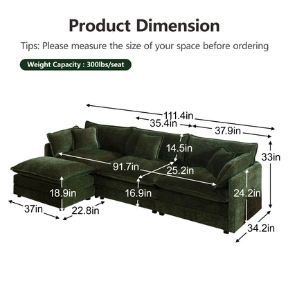 Comfortable Deep Seat Reversible Modular 3 Seater Sectional Super Soft Sofa U Shaped Sectional Couch with 3 Ottomans, 3 Toss Pillows and 2 Arm Pillows image 5