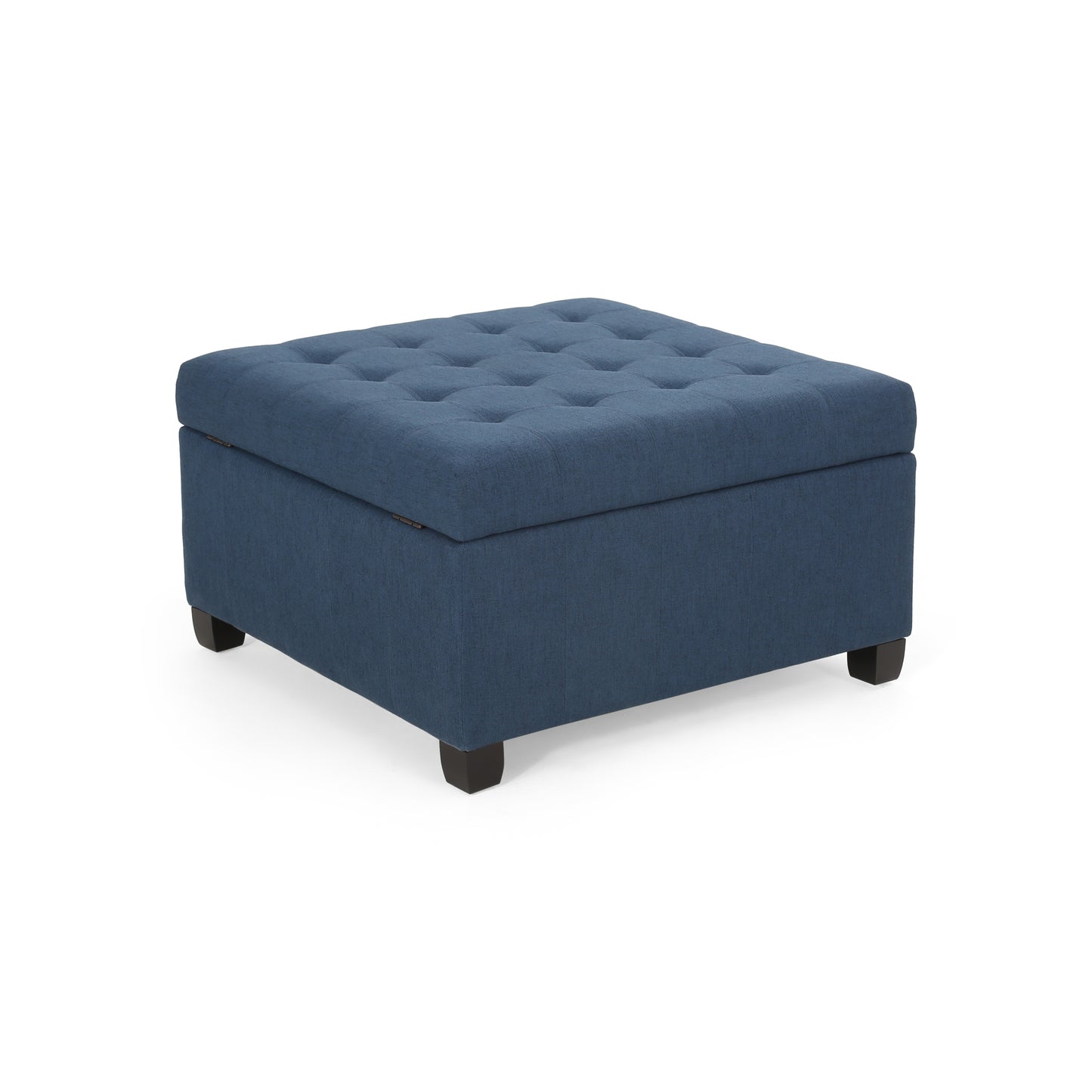 Upholstered Tufted Fabric Storage Ottoman, Navy Blue image 5