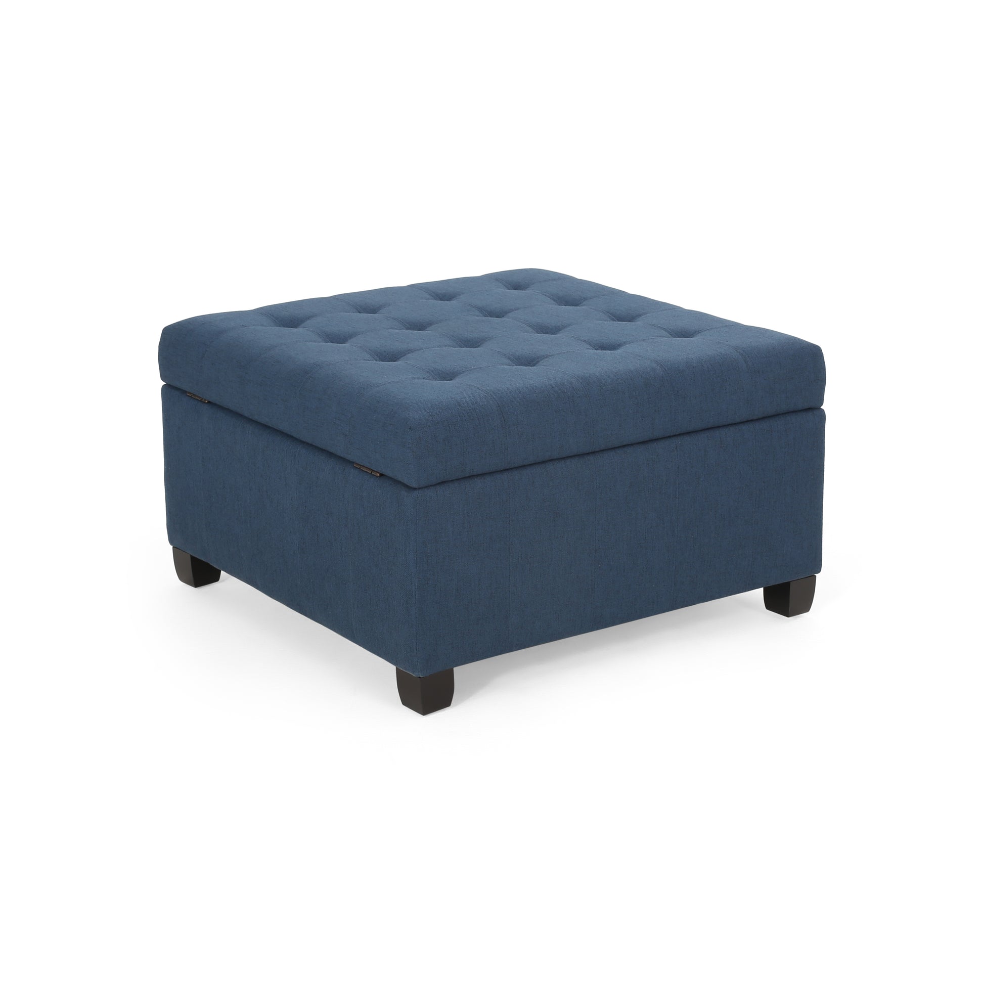 Upholstered Tufted Fabric Storage Ottoman, Navy Blue image 5