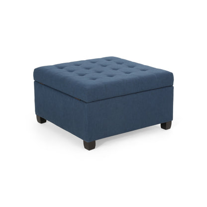 Upholstered Tufted Fabric Storage Ottoman, Navy Blue image 5