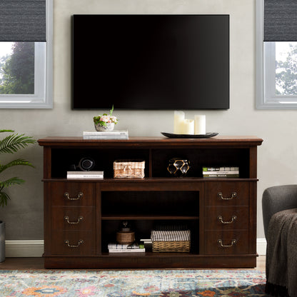 Retro TV Stand with Storage for TVs up to 65'', Mid Century Modern TV Stand & Entertainment Center with Shelf,TV Stand for Media,TV Console Table for Living Room Espresso 60"W*15.75"D*34.25"H image 7