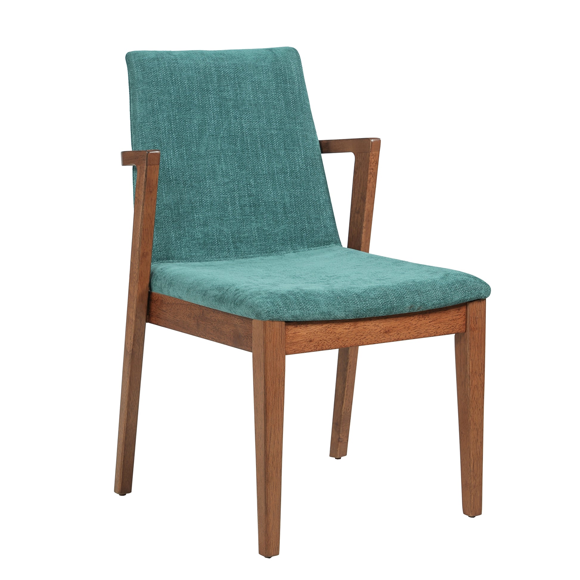 Mid-Century Modern Dining Chairs Set of 2 - Green Fabric Upholstered Armchairs with Walnut Color Rubber Wood Frame, 250lbs Capacity for Kitchen & Dining Room image 7