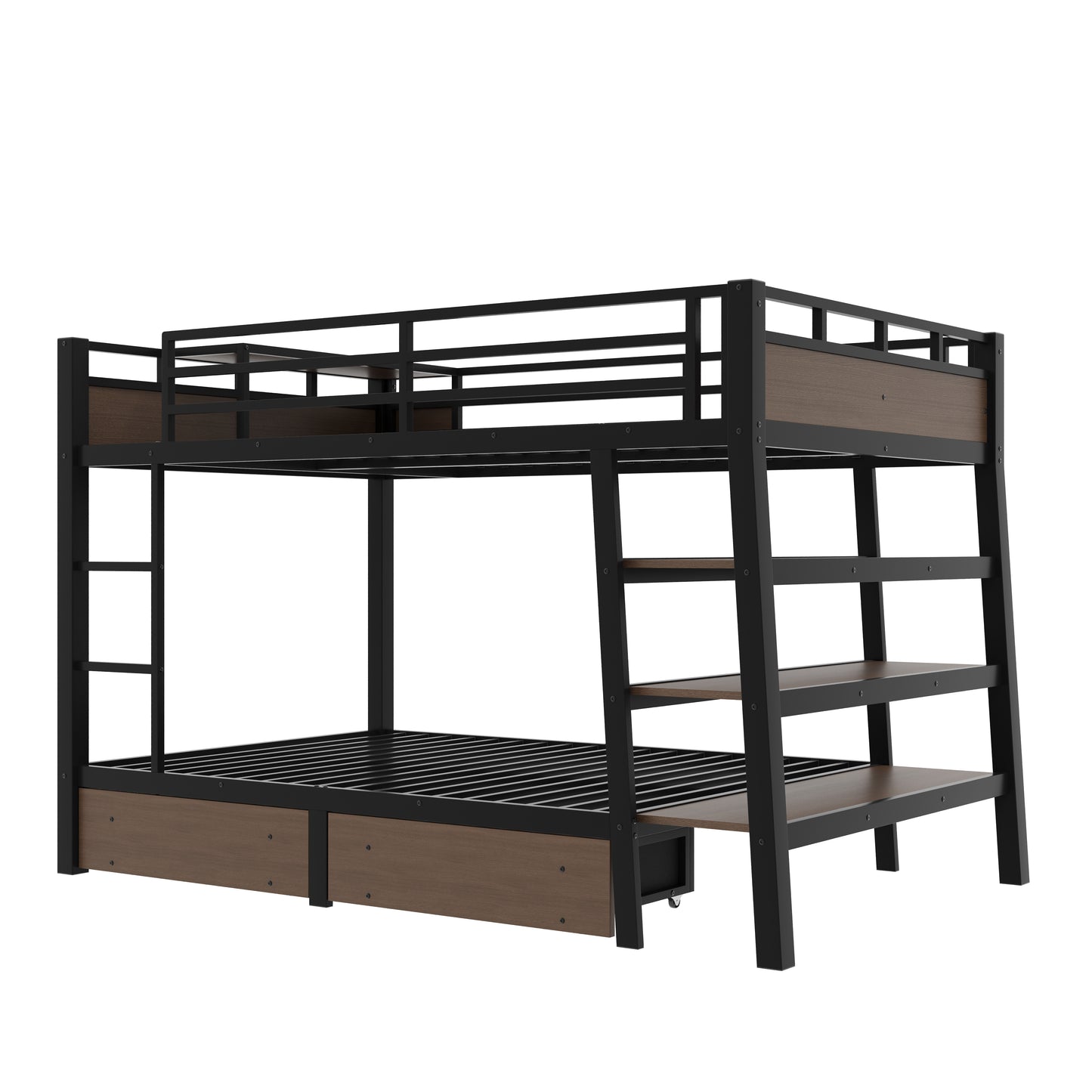 Full Size Metal Bunk Bed with Storage Shelves, LED light strip, and USB power strip, black image 6