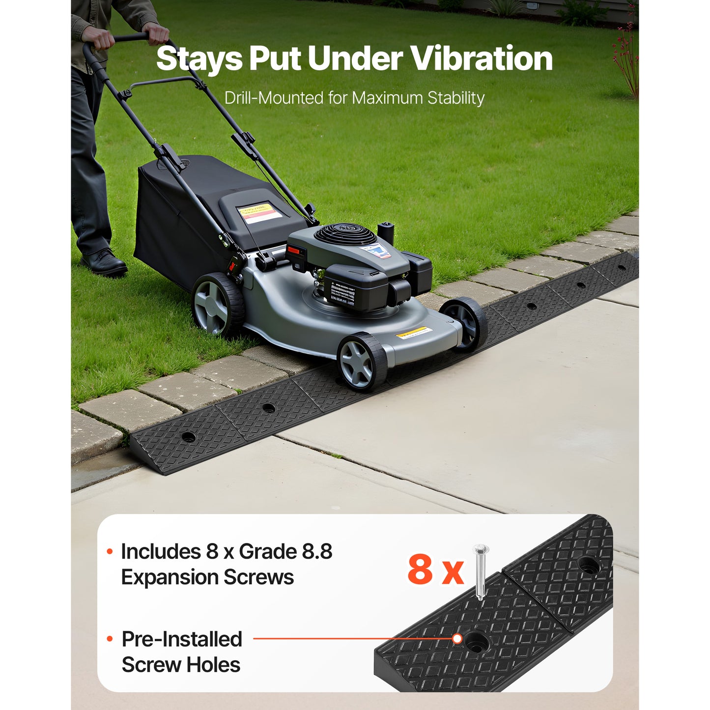 Rubber Curb Ramp, 33069 lbs Load Capacity, 2 Inches Rise Height Heavy Duty Rubber Threshold Ramp with Drainage Tank for Wheelchairs, Strollers, Motorcycles, Cars, Lawn Mowers & Trailers, 2 Pack image 8