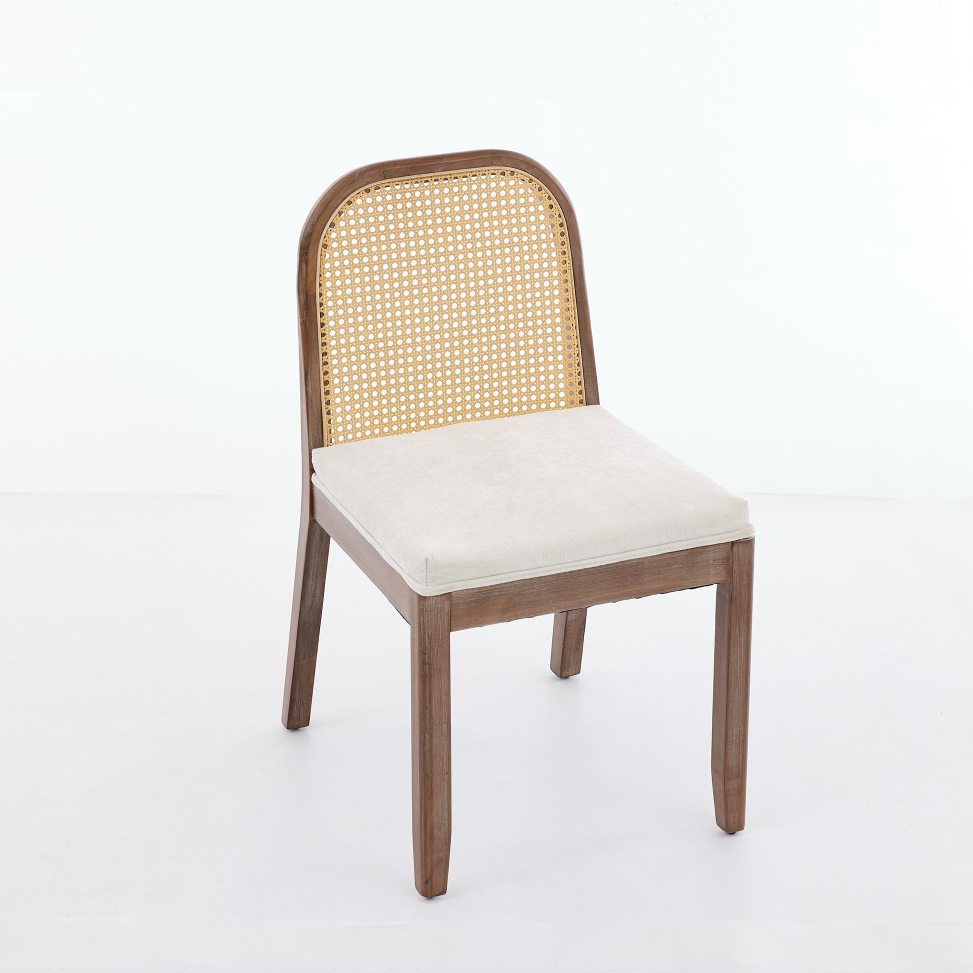 Set of 2 Curved Arched Cane Back Dining Chairs,Mid Century Farmhouse Side Chairs,Distressed Solid Wood Frame,Chenille Cushion with S-Spring and Sponge,Armless Accent Chairs for Kitchen,Beige,SW1899BG image 4