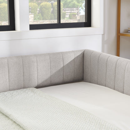 Full Size Daybed with Trundle Upholstered Sofa Bed, with Vertical Stripes, Linen Fabric, Beige (82.5"x58"x30") image 10