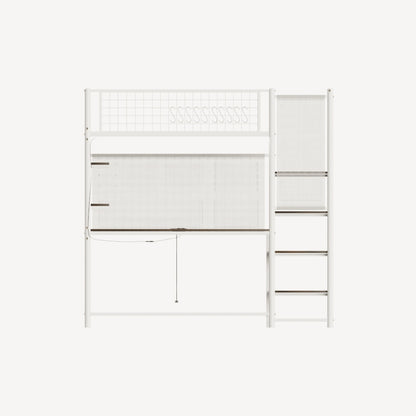 Full size loft metal bed with white for bedroom and dormitory, with built-in charging station and LED lighting image 5