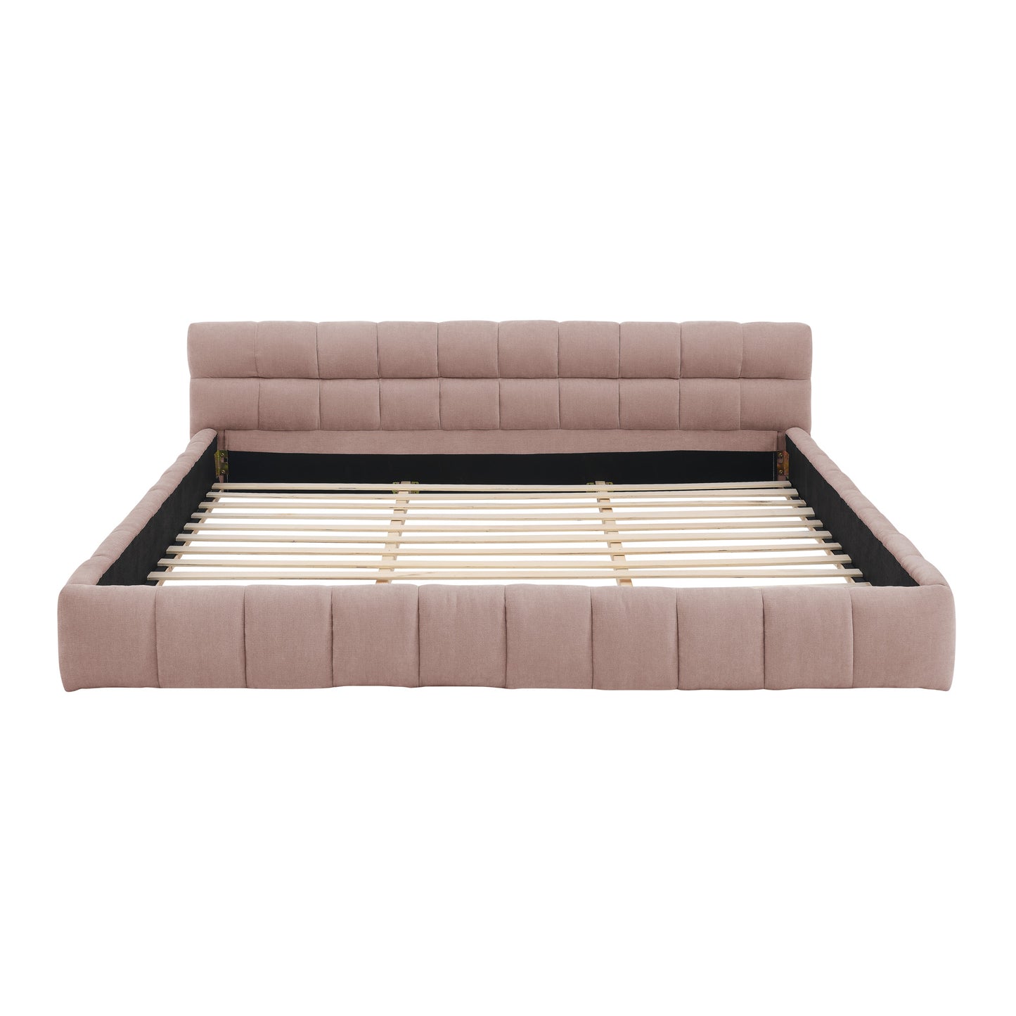 King size Upholstered Bed Frame with Thick Fabric, Chenille Fabric Grounded Queen Size Platform Bed with Headboard and Solid Frame. No Box Spring Needed-Pink(88.5''*85.5''*24'') image 9