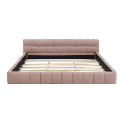 King size Upholstered Bed Frame with Thick Fabric, Chenille Fabric Grounded Queen Size Platform Bed with Headboard and Solid Frame. No Box Spring Needed-Pink(88.5''*85.5''*24'') image 9