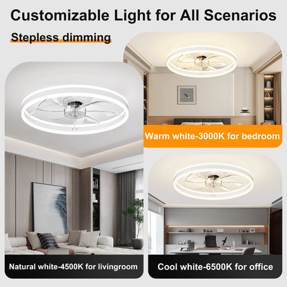 23.6 Inch Ceiling Fan with Light, Quiet DC Motor, Dimmable 3-Color Temperature 3000K-6500K, APP & Remote Control, With Timing image 2