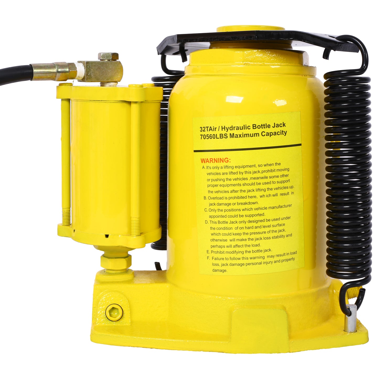 Air Hydraulic Bottle Jack, 32 Ton/70550 LBS All Welded Bottle Jack, 10-16.3 inch Lifting Range, Manual Handle and Air Pump, for Car, Pickup, Truck, RV, Auto Repair, Industrial Engineering,Yellow image 9