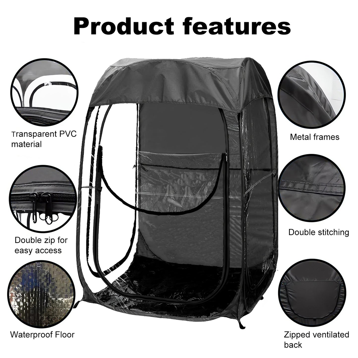 Portable Pop Up Sports Tent, Ideal Shelter for Outdoor Sports Events, Fishing and Camping, Protection from Cold Wind and Rain, Black image 4
