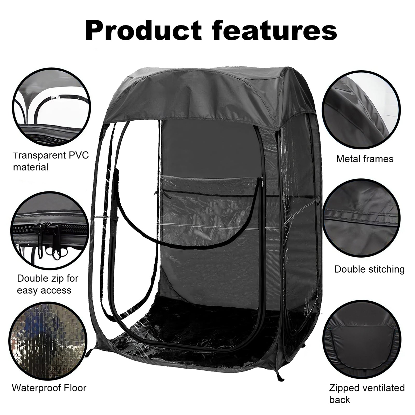 Portable Pop Up Sports Tent, Ideal Shelter for Outdoor Sports Events, Fishing and Camping, Protection from Cold Wind and Rain, Black image 4