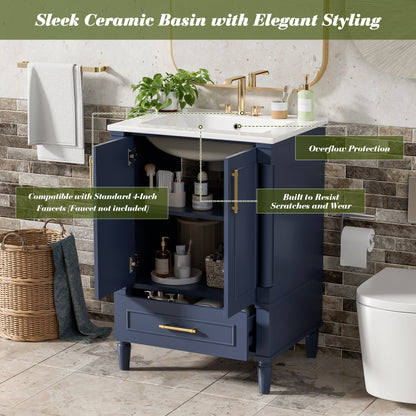 24" Modern Bathroom Vanity with Ornate Motif Design & Soft-Close Hinges, Bathroom Cabinet with Drawer and Back Open Structure, Ornately Carved French Cylinder Legs image 6