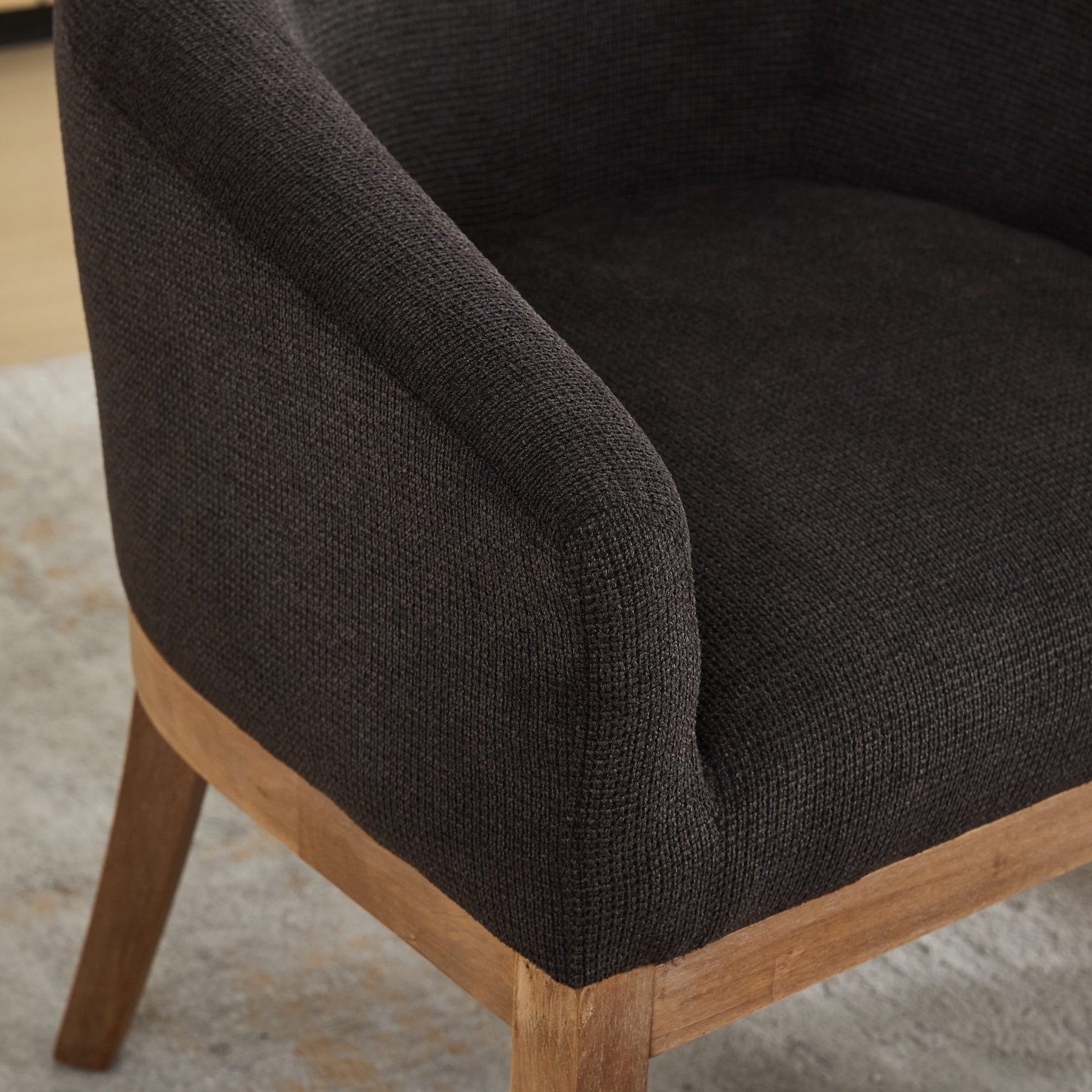Mid Century Modern Upholstered Barrel Dining Chairs with Arms,Farmhouse Linen Kitchen & Dining Room Chairs with Natural Hardwood Frame, 19" W Accent Chairs,Single Pack,Charcoal Gray,SW1891BK image 11