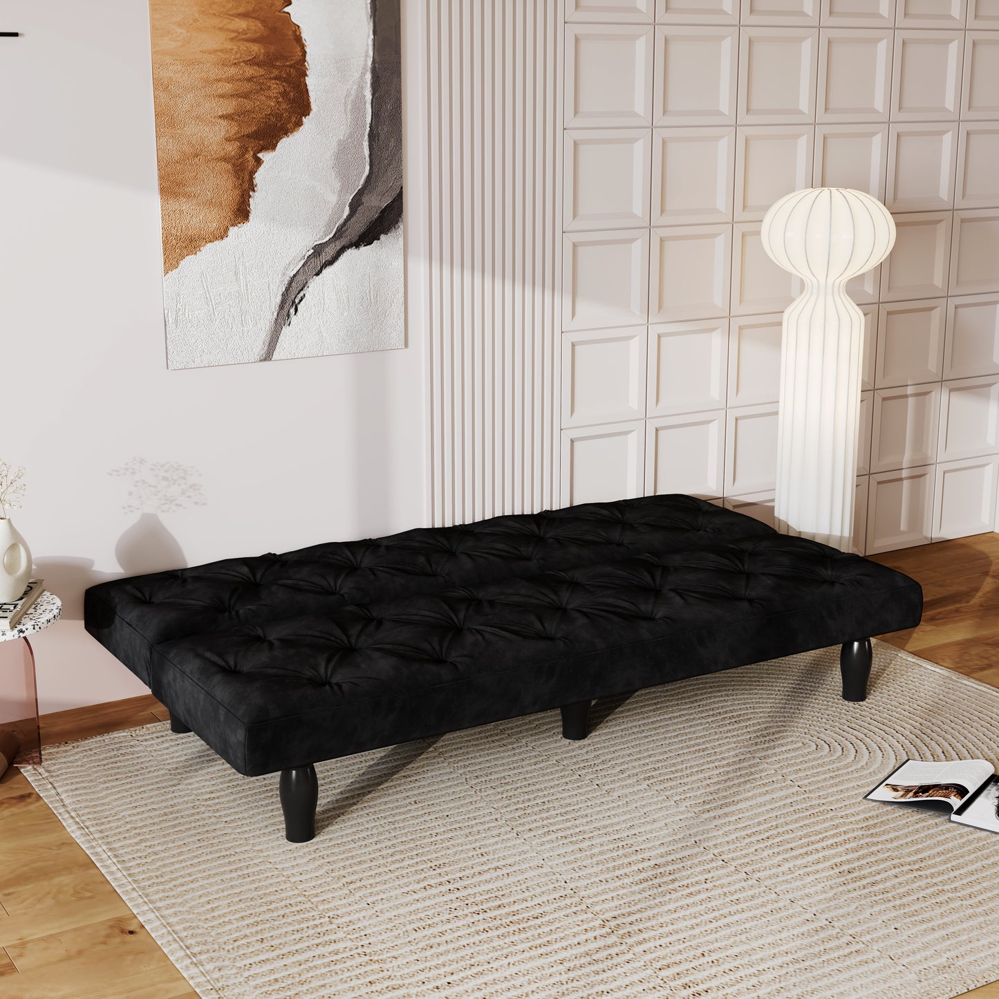 Sofa-to-Bed Evolution: 66" Black Velvet Sofa Bed Transforms Seamlessly, Ideal for Family Living Rooms, Apartments, and Bedrooms image 7