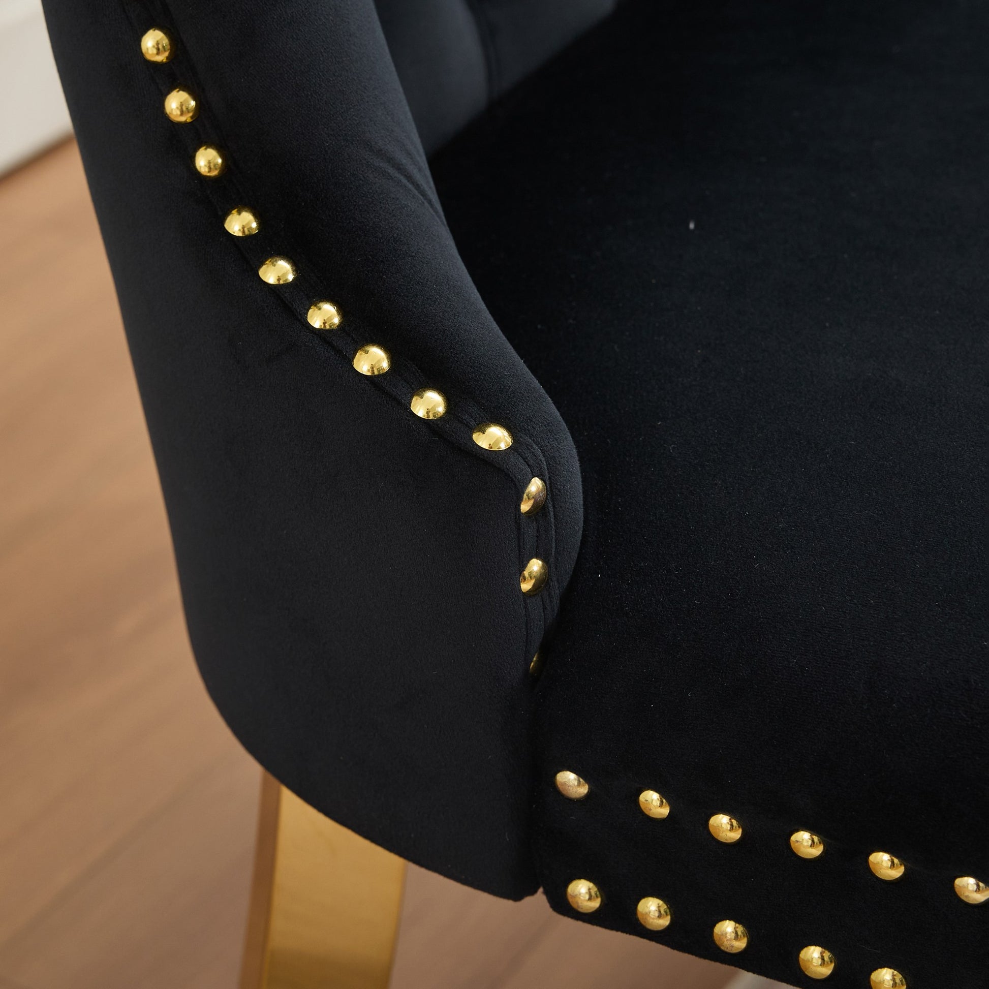 Velvet Double Dining Loveseat Bench, Kitchen & Dining Seating, 2-Seat Tufted Bench w/Handmade Buttons, Wing Back, Gold-Plated Steel Legs, Mid Century Modern,Single Pack,Black,SW1602BK image 12