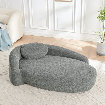 Modern Oval Single Lazy Sofa Chair with Integrated Backrest, Side Armrest and Pillow, Compact Space-Saving Lounge Chair for Living Room Bedroom-Dark Gray image 3
