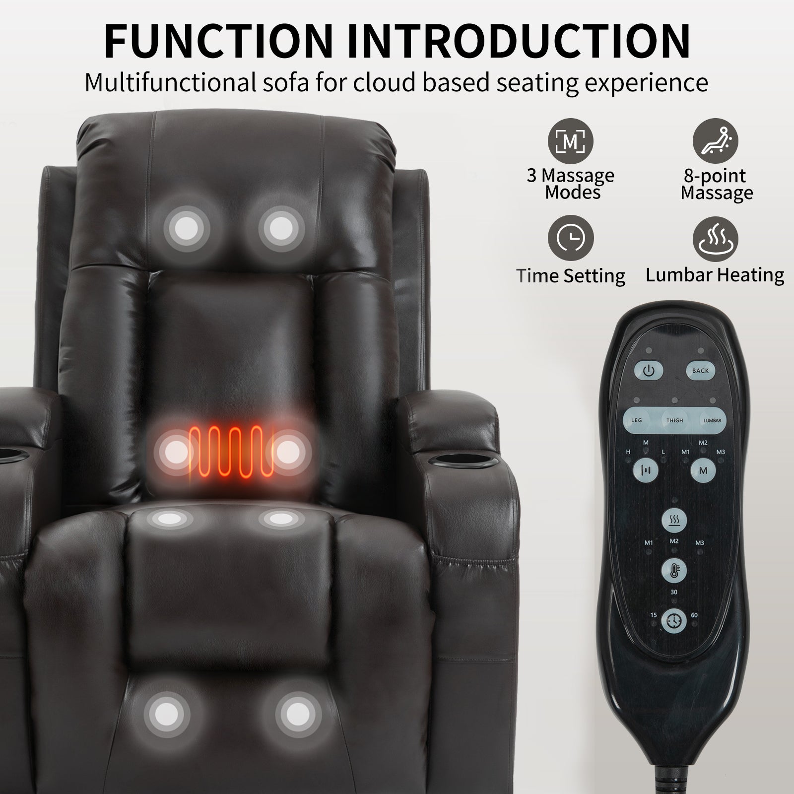 Infinite Position Up to 350 LBS Power Lift Recliner Chair for Elderly, Heavy Duty Motion Mechanism with 8-Point Vibration Massage and Lumbar Heating, USB Charging Port, Cup Holders, Brown image 8