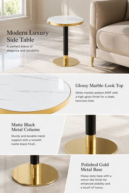 23.6" Round MDF sprayed with UV paint countertop, marble texture, stainless steel edging, metal table legs, modern light luxury edge/coffee table. image 5