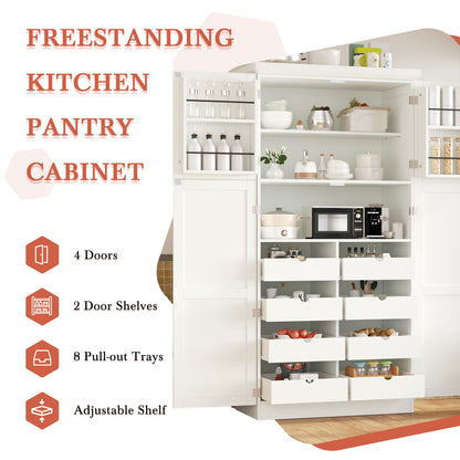 [Assembly Video Provided] TOPMAX 35.5x17.6x70.9inch Freestanding Kitchen Pantry Cabinet, Tall Storage Cabinet with 4 Doors, 2 Door Shelves, 8 Pull-out Trays and Adjustable Shelf for Dining Room, White image 7