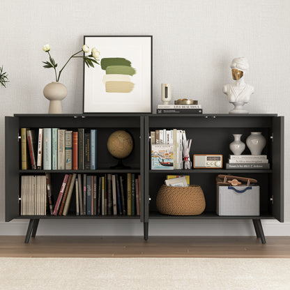 Sideboard Buffet Cabinet with Storage, Long Sideboard Storage Cabinet with 4 Doors, Wood Credenza Console Coffee Bar Cabinets with Adjustable Shelves for Living Room Kitchen Dining Room Black image 10
