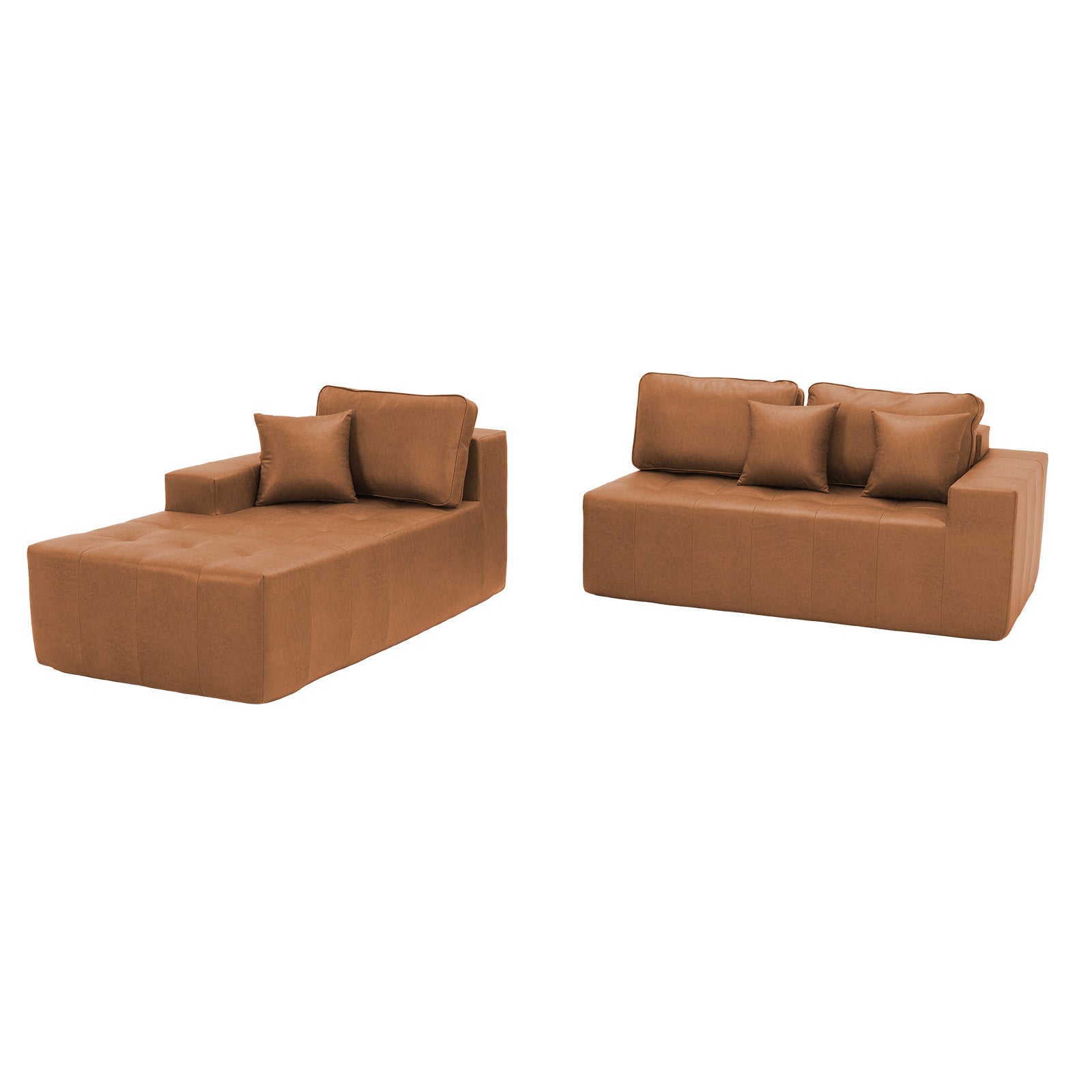 Faux Leather Corner Chaise Compression Sofa Bed, L-Shaped Sectional Couch with High-Density Sponge, No-Assembly Required Convertible Sofa for Living Room, Apartment, Guest Room(Light Brown) image 7