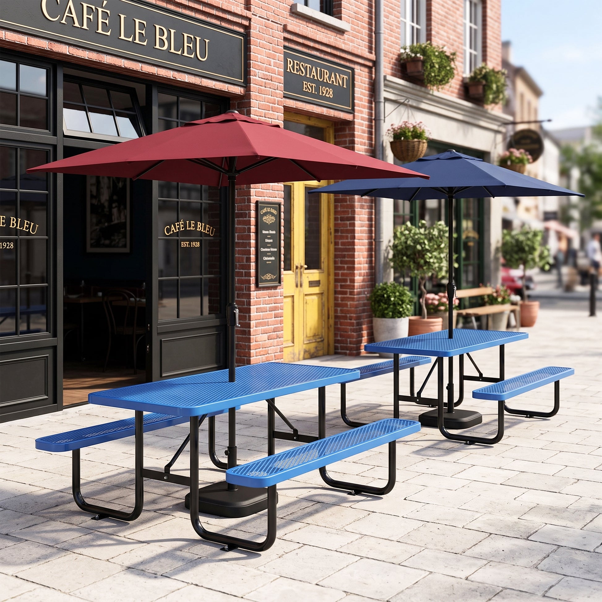 Blue 6ft Long Table & Chair Set with Umbrella Hole image 7