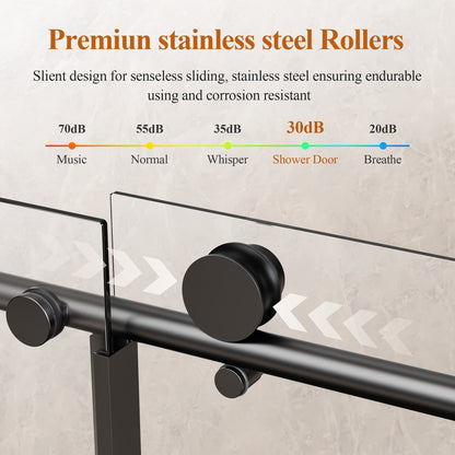 56-60" W * 76" H Stainless Steel Round Tube Frameless Single Sliding Shower Door, 1/4"-thick (6mm) SGCC Clear Tempered Glass Door, Reversible Installation, Matte Black image 5
