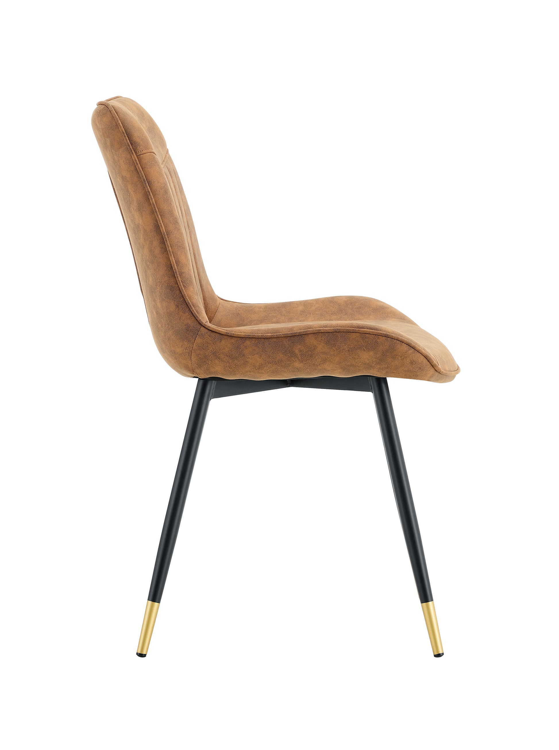 Dining Chairs Set of 4, Brown Tech Fabric Upholstered Dining Chairs with Semi-Gloss Black Metal Legs, Gold-Trimmed Adjustable Non-Slip Feet, Vertical-Stitched High Back (Brown, Set of 4) image 11