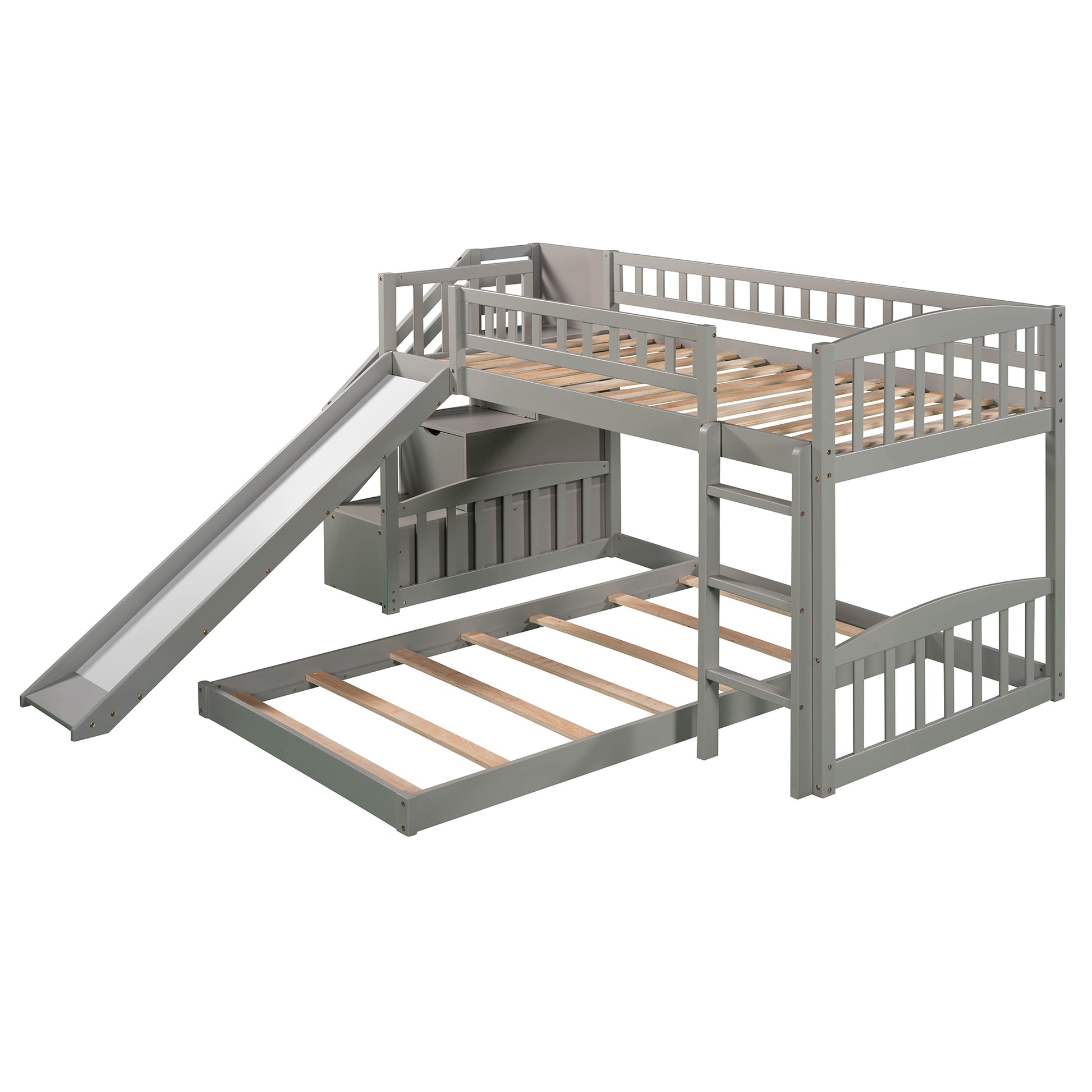 Stairway Twin over Twin Bunk Bed with Two Drawers and Slide, Gray(OLD SKU:LT100156AAE-1) image 10