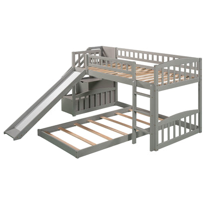 Stairway Twin over Twin Bunk Bed with Two Drawers and Slide, Gray(OLD SKU:LT100156AAE-1) image 10