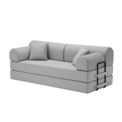 Convertible Sleeper Sofa Bed,Corduroy Folding Mattress Couch with Fixed-Shape Frame, Floor Sofa Lounge Couch for Living Room Bedroom(Light Gray) image 4