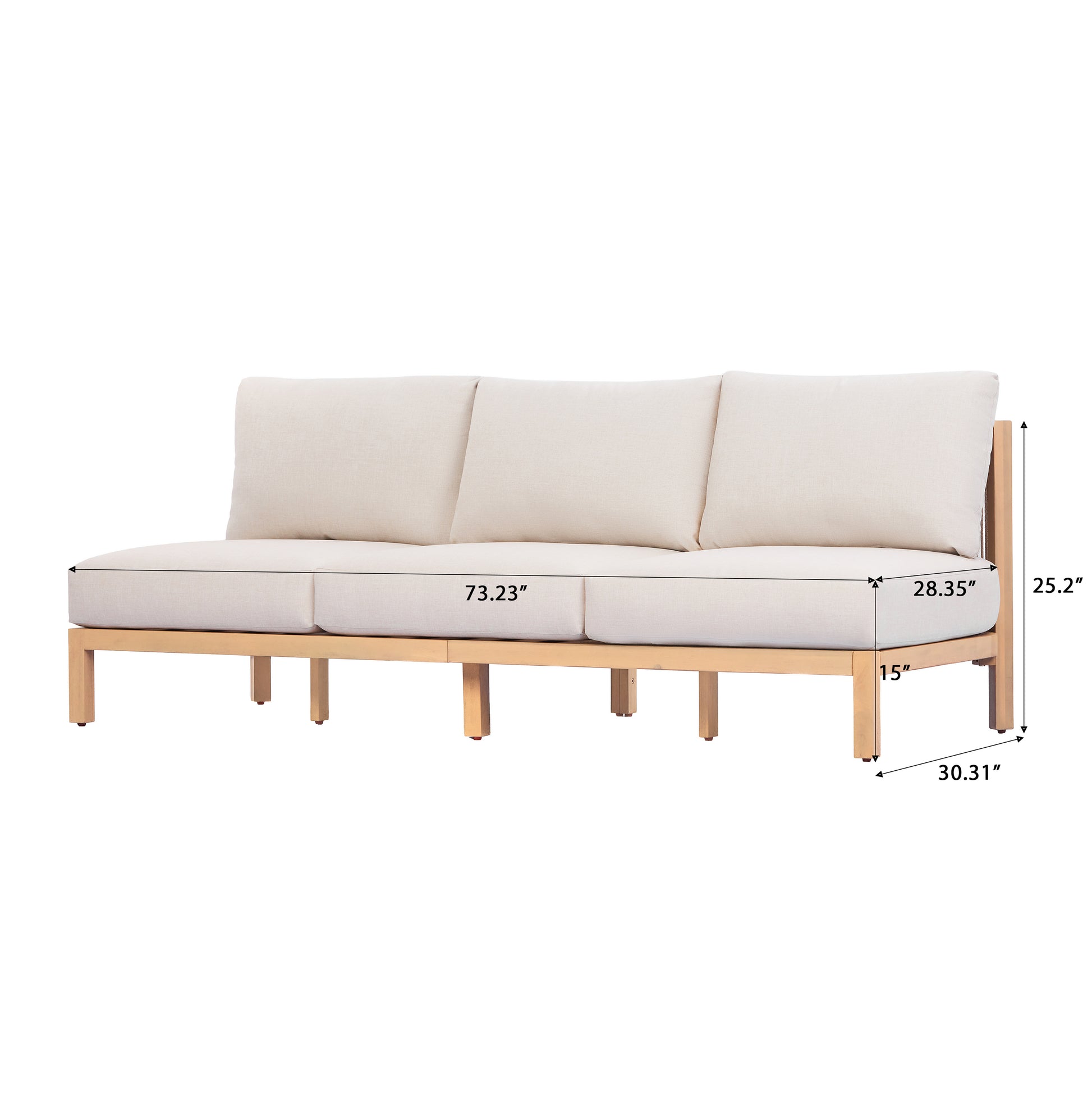 73.23" outdoor acacia wood frame, rope-braided backrest three-seater sofa (Light Teak+Beige Rope+Beige Cushion) image 5