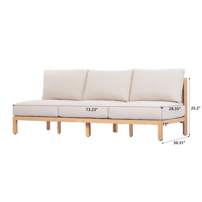 4 Piece Set Acacia wood Outdoor Sofa Set, outdoor rope-woven chair, deep seat design with soft cushion, suitable for porches, gardens, backyards, and balconies (Light Teak + Beige Rope + Beige Cushion image 6
