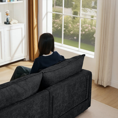 Modular Sectional Sofa, 102 Inch L Shaped Couch Set for Living Room, 3-Seater Comfy Cloud Couches with Movable Ottoman, DIY Combination, Chenille, Black image 9