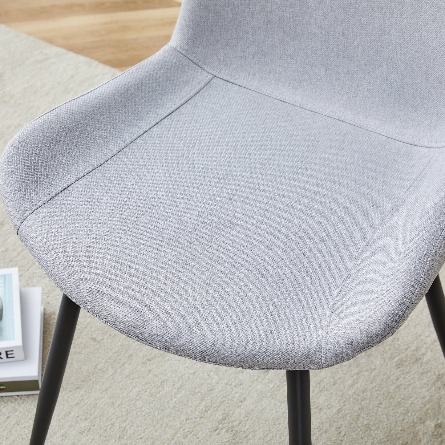Comfortable Linen-Cotton Dining Chair Set - Six Pieces in Light Gray.Integrated Seat and Backrest,Linen-Cotton Material,Curved Widened Cushion Design For More Comfort. image 7