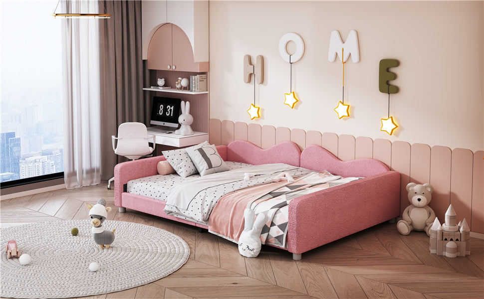 Full size Upholstered Daybed, Sherpa Fabric Sofabed with Cloud-Shaped Backrest, No Box-spring Needed, Pink(Old SKU: WF532069AAH) image 8