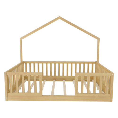 Full Floor Bed with High Rails, Wooden Montessori Bed with Light for Kids, Boys and Girls,Natural(Old SKUW2593P440609 Expect Arrival Date 2026/6/30) image 9