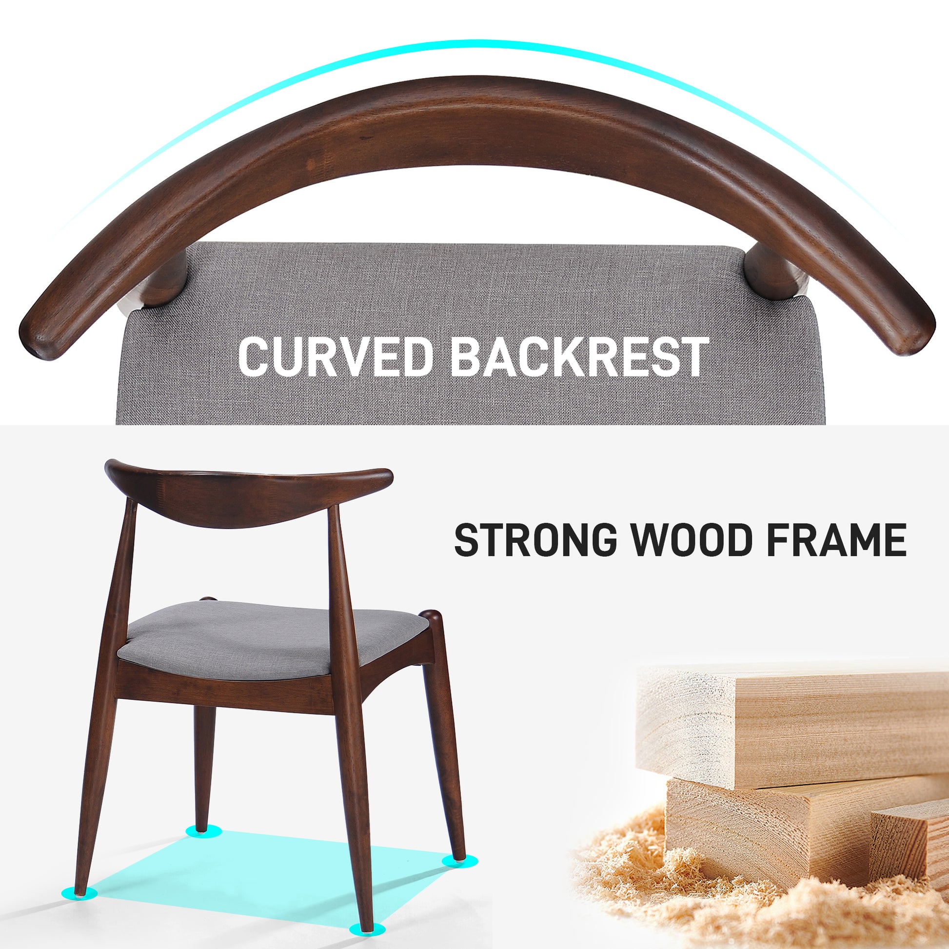 [Video] Set of 2 Rubberwood Dining Chairs with Ergonomic Backrest & Comfort Cushions, Walnut+Light Gray (same sku: 59296.00FDBEI) image 4