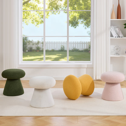 066-Teddy Fabric Soft-padded Footstool, Mushroom shaped Ottoman, Shoe-changing Stool, Makeup Stool,No Installation Required, Suitable For Bedrooms, Living Rooms, Powder Rooms Or Entrances, Pink image 8