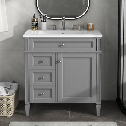 30'' Bathroom Vanity with Top Sink, Modern Bathroom Storage Cabinet with 2 Drawers and a Tip-out Drawer, Single Sink Bathroom Vanity image 4