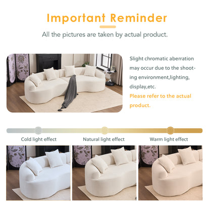 Curved Boneless Sofa,Compression Modular 110'' Sectional,White High-Density,Couches Sleeper for Living Room Bedroom Apartment Lounge,Chenille image 7