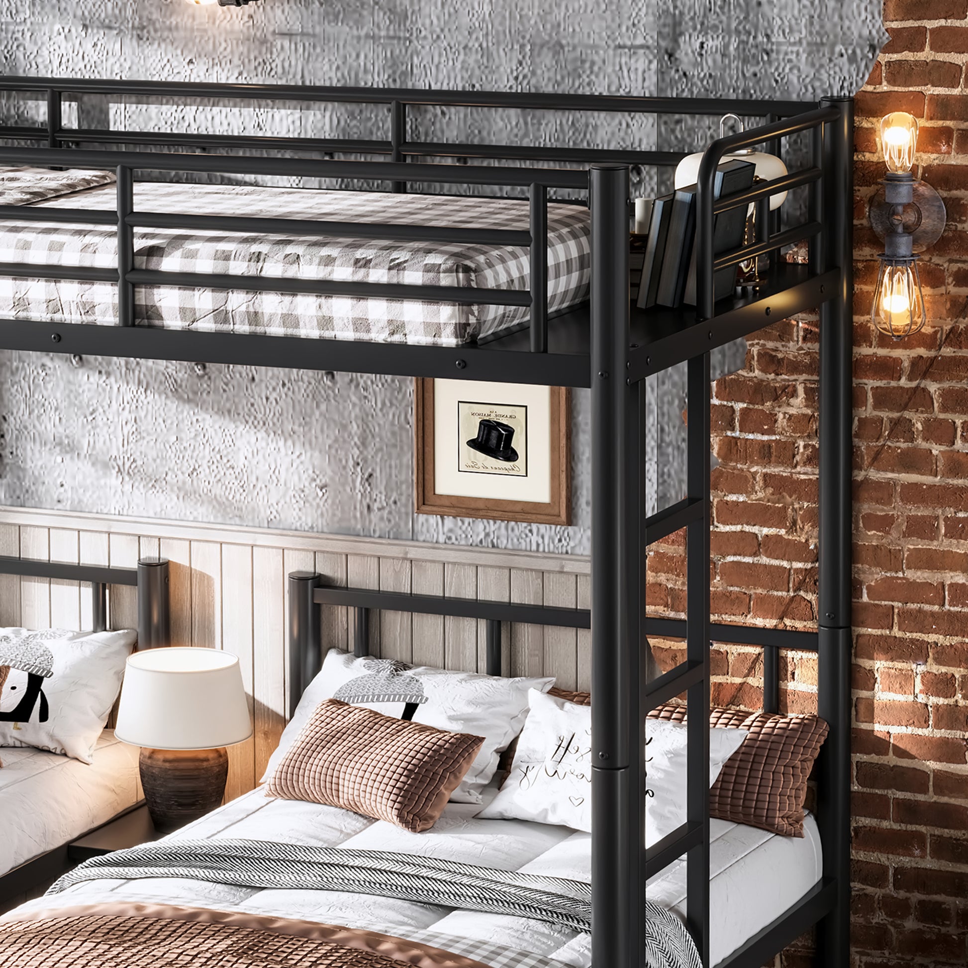 Twin over Twin & Twin Bunk Beds for 3, Twin XL over Twin & Twin Bunk Bed Metal Triple Bunk Bed, Black image 8