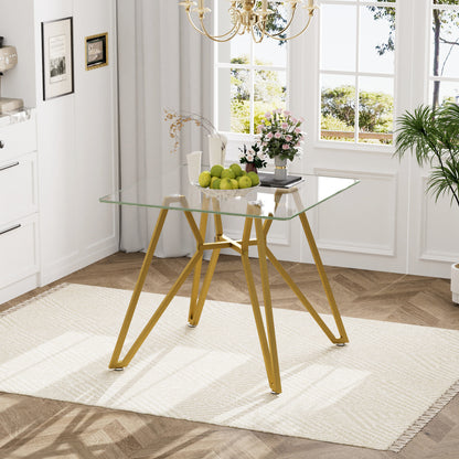 35.4-inch square tempered glass dining table, suitable for 2-4 people, space-saving small kitchen dining table, equipped with sturdy metal table legs,suitable for dining room, living room,Gold image 6