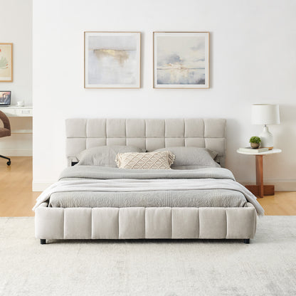 Queen Size Upholstered Bed,comfortable upholstered bed frame, Chenille fabric, with headboard and solid bed frame. With drawer for storage.-Beige(88.5''*68.5''*31'') image 6